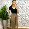 Milla Chic - millachic com br saia tule com elastico na cintura de poa isabella marrom 3 Saia Tule Com Elástico Na Cintura De Poá Isabella - Marrom - Milla Chic