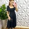 Vestido Crepe Alfaiataria Mídi Godê Com Laço Alice - Preto - Milla Chic