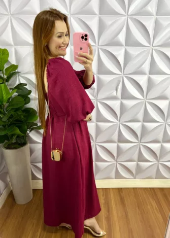 Vestido Cambraia De Linho Longuete Quesia - Cereja - Milla Chic