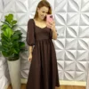 Milla Chic - millachic com br vestido cambraia de linho longuete quesia marrom Vestido Cambraia De Linho Longuete Quesia - Marrom - Milla Chic