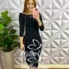 Vestido Canelado Ribana Tubinho Manga Longa Mercedes - Preto - Milla Chic