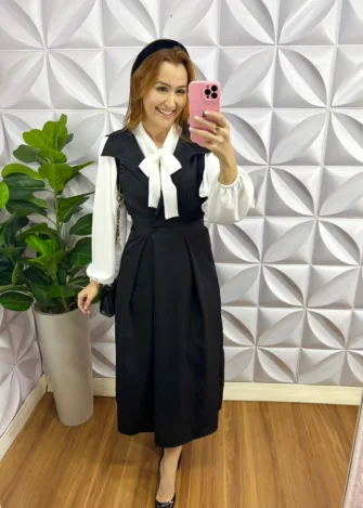 Milla Chic - millachic com br vestido crepe alfaiataria midi colete diana preto 1 Vestido Crepe Alfaiataria Mídi Colete Diana - Preto - Milla Chic