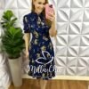 Vestido Crepinho Floral Com Saia Plissada Aurora - Azul - Milla Chic