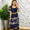 Vestido Dunna Mídi Com Marias e Cinto Bicolor Marcela - Azul Com Marrom - Milla Chic