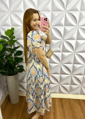 Vestido Laíse 100% Algodão Bordado Em Alto Relevo Helena - Azul - Milla Chic