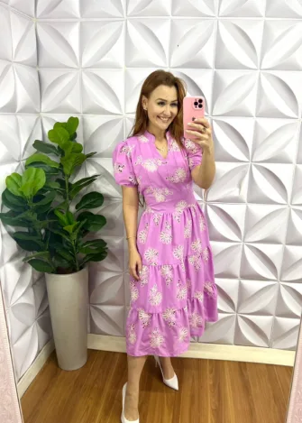 Vestido Laise de Algodão Mídi Laura - Lavanda - Milla Chic