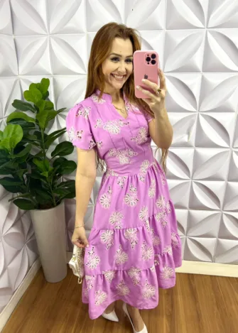 Vestido Laise de Algodão Mídi Laura - Lavanda - Milla Chic