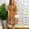 Vestido Lasie Algodão Mangas Princesa Botões De Perolas Catarina - Marrom Com Branco - Milla Chic
