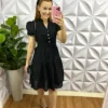 Vestido Lasie Algodão Mangas Princesa Com Botões De Perolas Catarina - Preto - Milla Chic