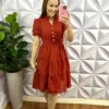 Vestido Lasie Algodão Mangas Princesa Com Botões De Perolas Catarina - Terra Cota - Milla Chic