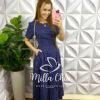 Vestido Linho Com Algodão Risca De Giz Penélope - Azul - Milla Chic