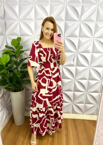 Vestido Longo Dunna Manga Raglan Margarete - Cereja - Milla Chic