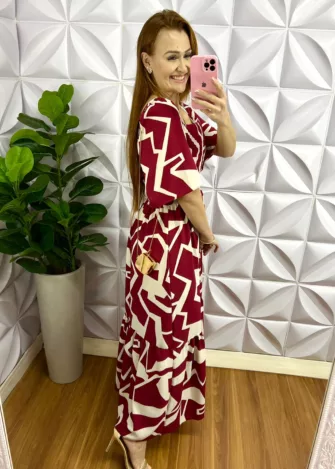 Vestido Longo Dunna Manga Raglan Margarete - Cereja - Milla Chic