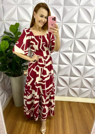 Vestido Longo Dunna Manga Raglan Margarete - Cereja - Milla Chic