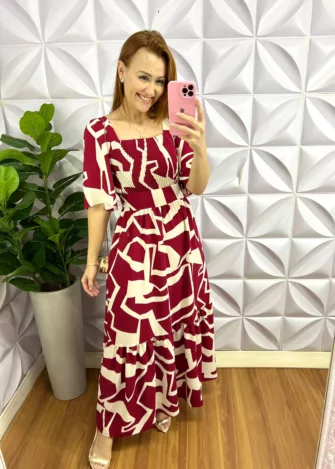 Vestido Longo Dunna Manga Raglan Margarete - Cereja - Milla Chic