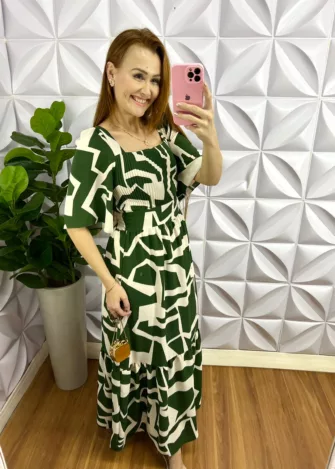 Vestido Longo Dunna Manga Raglan Margarete - Verde - Milla Chic