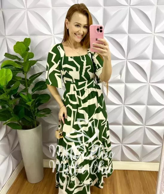 Vestido Longo Dunna Manga Raglan Margarete - Verde - Milla Chic
