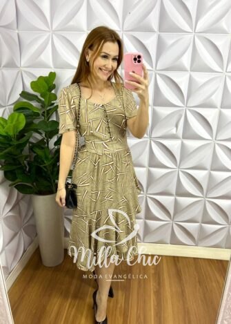 Vestido no Chiffon Floral Mídi Catarina - Verde - Milla Chic