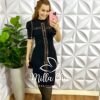 Vestido Tricô Justo Com Botões Dourados Mia - Preto - Milla Chic