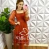 Vestido Tule Bolinha Manga Longa Decote Quadrado Mídi Com Babadinhos Hadasa - Terra Cota - Milla Chic