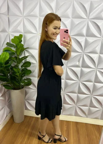 Vestido Viscolinho Curto Manga Raglan Ester - Preto - Milla Chic