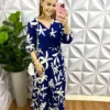 Milla Chic - millachic com br vestido viscolinho estampado com botoes funcionais georgina azul Vestido Viscolinho Estampado Com Botões Funcionais Georgina - Azul - Milla Chic
