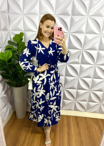 Milla Chic - millachic com br vestido viscolinho estampado com botoes funcionais georgina terra cota copia Vestido Viscolinho Estampado Com Botões Funcionais Georgina - Azul - Milla Chic