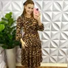 Vestido Viscolinho Estampado Com Cordão Na Gola Marina - Oncinha - Milla Chic
