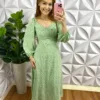 Vestido Viscolinho Estampado Manga Longa Janice - Verde - Milla Chic