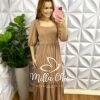 Vestido Viscolinho Maquinetado Longo Juju - Marrom - Milla Chic
