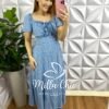 Milla Chic - millachic com br vestido viscolinho midi estampado flaviana azul e branca Vestido Viscolinho Mídi Estampado Flaviana - Azul e Branca - Milla Chic