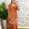 Vestido Viscolinho Mídi Estampado Sheila - Laranja - Milla Chic