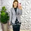 Blazer Alfaiataria Alongado Com Bolso Fabiola - Cinza - Milla Chic