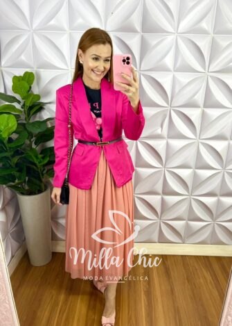 Blazer Alfaiataria Com Bolso e Botões Na Manga Greice - Pink - Milla Chic