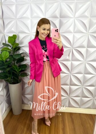 Blazer Alfaiataria Com Bolso e Botões Na Manga Greice - Pink - Milla Chic