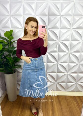 Blusa Canelado Ribana Manga Longa Com Pala No Decote Ágata - Preta - Milla Chic