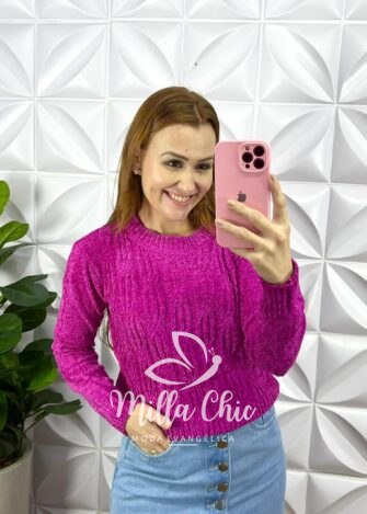 Blusa Tricot Mousse Trabalhado Manga Longa Ravena - Roxa - Milla Chic