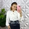 Camisa Dunna Manga Longa Com Gola Laço Elisiany - Branca - Milla Chic