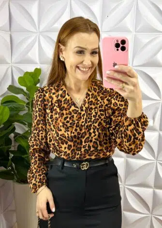 Camisa Envelope Dunna Manga Longa Elisangela - Oncinha - Milla Chic
