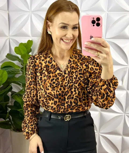 Camisa Envelope Dunna Manga Longa Elisangela - Oncinha - Milla Chic