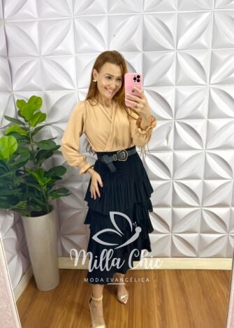 Camisa Envelope Dunna Manga Longa Elisangela - Areia - Milla Chic