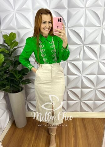 Milla Chic - millachic com br camisa linho babado sobreposto bordado manga longa zelandia verde 1 Camisa Linho Babado Sobreposto Bordado Manga Longa Zelândia - Verde - Milla Chic