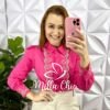 Camisa Linho Babado Sobreposto Bordado Manga Longa Zelândia - Pink - Milla Chic