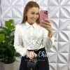 Camisa Linho Bordada De Guipper Manga Longa Catânia - Branco - Milla Chic