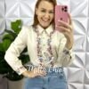 Camisa Linho Bordada Floral Manga Longa Berlin - Areia - Milla Chic