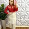 Camisa Linho Bordado Richilieu Manga Longa Brenda - Terra Cota - Milla Chic