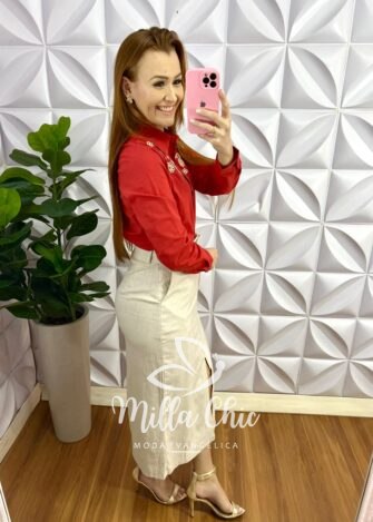 Milla Chic - millachic com br camisa linho bordado richilieu manga longa brenda terra cota 5 Camisa Linho Bordado Richilieu Manga Longa Brenda - Terra Cota - Milla Chic