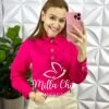 Camisa Tricoline Com Botões De Coração Tatiane - Pink - Milla Chic