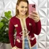 Casaco De Tricot Modal Com Botões Dourados Romana - Cherry - Milla Chic