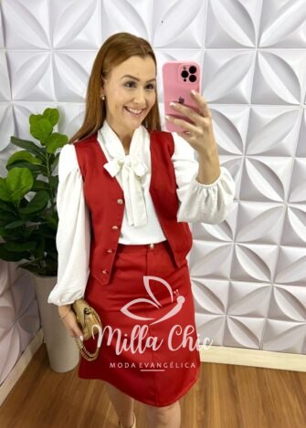 Conjunto Alfaiataria Com Colete e Botões Dourados Carolina - Terra Cota - Milla Chic